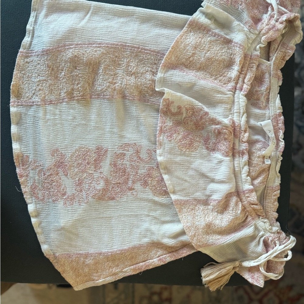 Astr Pink and Cream Ruffled Top
